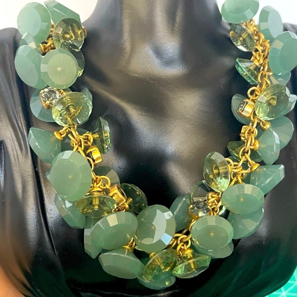 J.Crew Lucite Gem Statement Necklace Voyage Blue Light Gold necklace